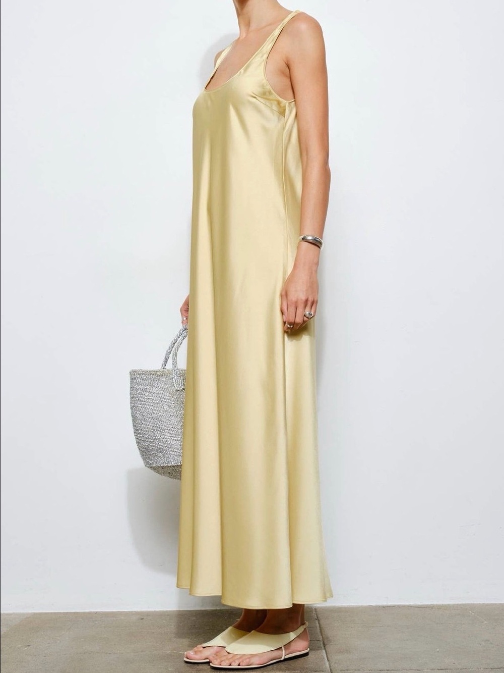 Sleeveless Satin Maxi Dress in Yellow - Picture 2 of 4